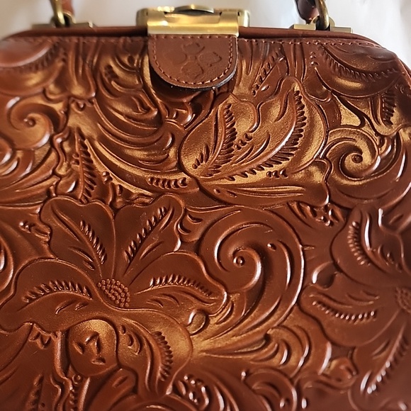 Patricia Nash Accessories - Patricia Nash Tooled Leather Satchel in Warm Brown with Gold Hardware. Dustbag.